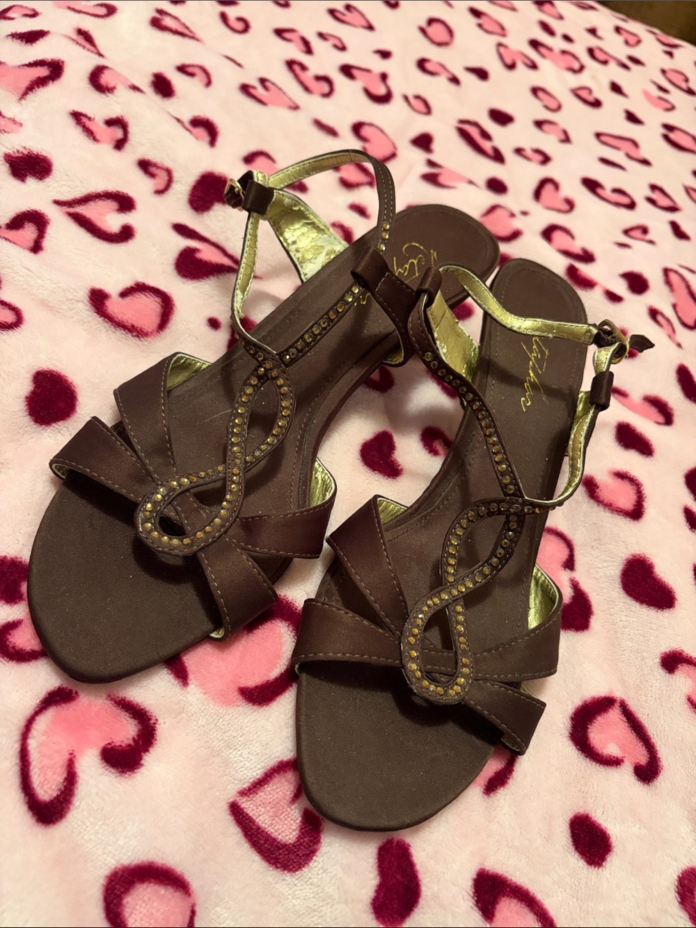 Metaphor Women’s Brown Ankle-Strap Sandals with Decorative diamond Stud Detail